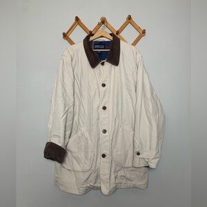 Men’s Lands End White Corduroy Trim Flannel Lined Chore Coat Jacket SZ XXL Tall